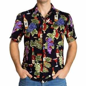 Island Collection Hawaiian Aloha Shirt Small Cocktails Grapes‎ Floral